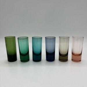 Vintage Handblown Unique Bold Vibrant Multi Color Shot Glasses Set of 6
